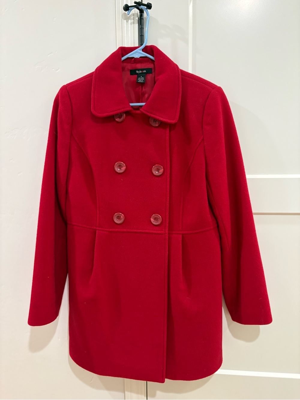 Style & Co. Vibrant Red Double-Breasted Peacoat